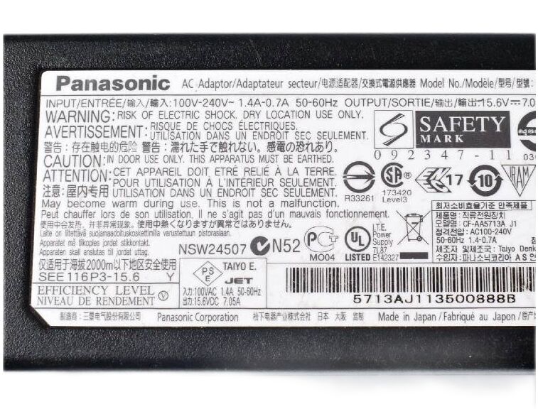 15.6V 7.05A 110W Panasonic CF-AA5713AM1 CF-AA5713AM Netzteil + Frei Ladekabel