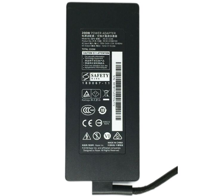 Original 200W 19.5V 10.26A Razer RC30-0238 Netzteil + Frei Ladekabel