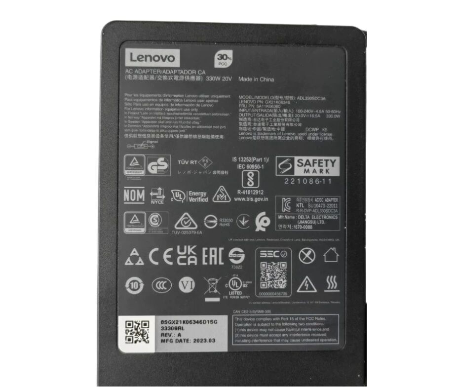 Original 20V 16.5A 330W Lenovo 5A11H02887 Chargeur AC Adaptateur