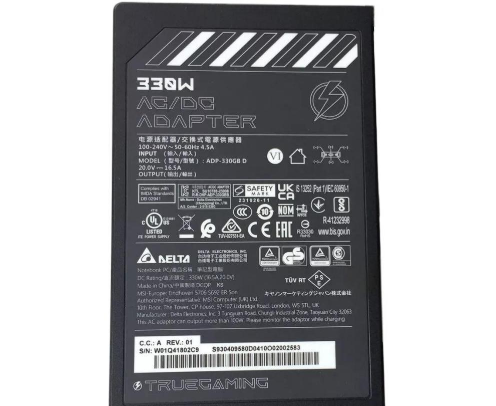 Original 20V 16.5A 330W Delta MSI ADP-330CB B Netzteil Ladegerät + Ladekabel