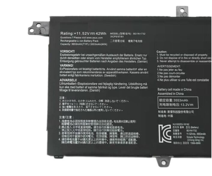3653mAh 42Wh Akku Ersatz für Asus F571GT