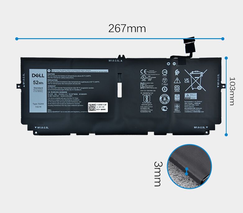 Original 6500mAh 52Wh Akku für Dell 2XXFW FP86V WN0N0