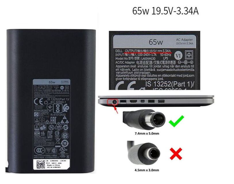 65W 19.5V 3.34A Ersatz für Dell 01XEN1 Netzteil + Frei Ladekabel