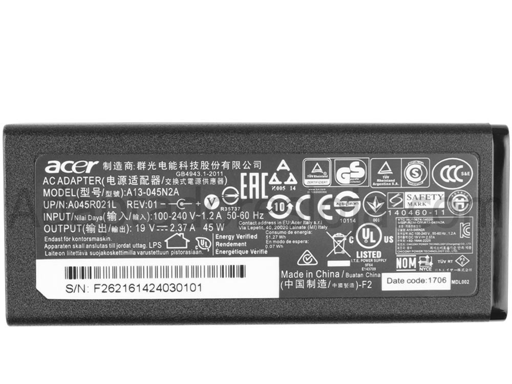 Original 19V 2.37A 45W Acer A13-045N2A Chargeur AC Adaptateur