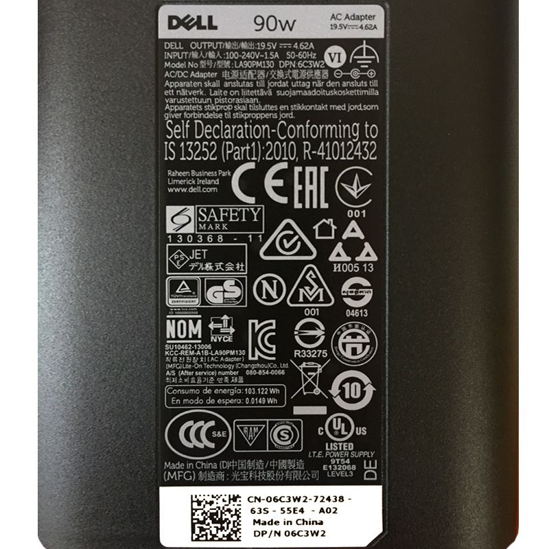 Original 19.5V 4.62A 90W Dell 08RFW6 Chargeur AC Adaptateur