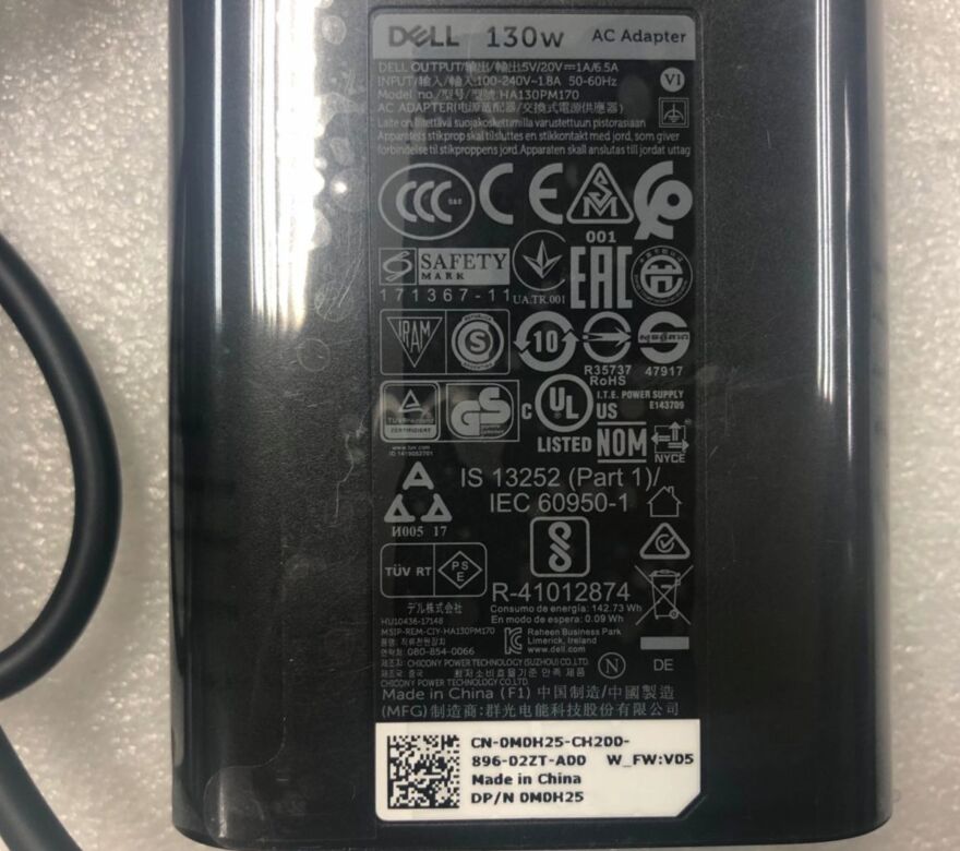 Original 20V 6.75A 130W USB-C Dell 0K00F5 K00F5 Chargeur AC Adaptateur