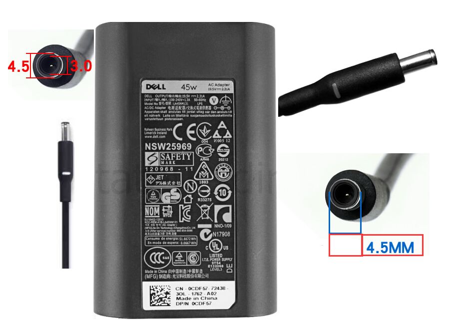 Original 45W Dell Inspiron 13 5000 i5378-5743GRY AC Adaptateur