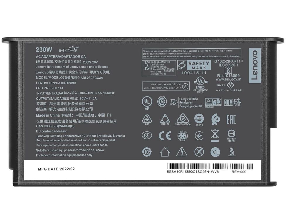 Original 230W 20V 11.5A Lenovo 4X20E75123 Chargeur AC Adaptateur